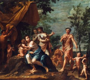 Apolo con tres gracias, Venus, Cupido y Pan de Marcantonio Franceschini