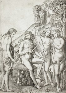 Apolo enseñando música a las Gracias de Marcantonio Raimondi