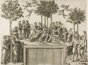 Apolo en el Parnaso de Marcantonio Raimondi