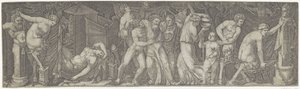 Bacanal con Baco borracho y sátiros y ménades de Marcantonio Raimondi