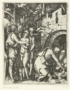 Cristo sale del infierno y libera a los patriarcas y profetas y a otros
Pasión de Cristo (título de la serie) de Marcantonio Raimondi