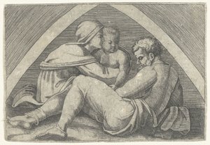 Sagrada Familia bajo un arco de Marcantonio Raimondi