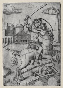Horacio Cocles defendiendo el puente Sublicio de Marcantonio Raimondi