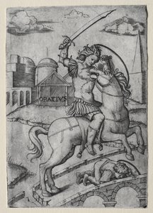 Horacio Cocles defendiendo el puente Sublicio de Marcantonio Raimondi