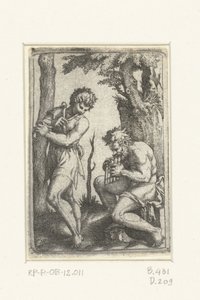 Pastor joven con chirimía y pastor viejo con flauta de pan de Marcantonio Raimondi