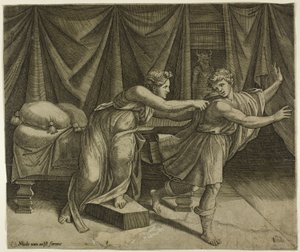 Joseph y la mujer de Potipher de Marcantonio Raimondi