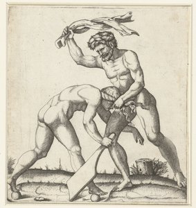 Hombre peleando contra mujer como personificación de la Fortuna (Fortuna)