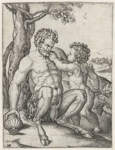 Pan con copa y Baco de niño con uva de Marcantonio Raimondi