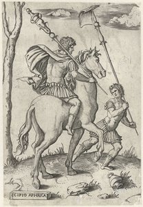 Los generales romanos Scipio Africanus Maior a caballo y Scipio Africanus Minor Héroes romanos a caballo (título de la serie)