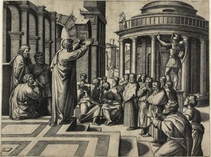 San Pablo predicando en Atenas de Marcantonio Raimondi