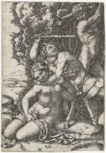 Sátiro y joven peleando por ninfa de Marcantonio Raimondi