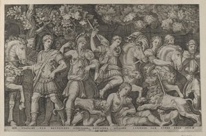 Speculum Romanae Magnificentiae: La caza del león, ca. 1500-1534 de Marcantonio Raimondi