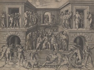 El martirio de San Lorenzo, después de Bandinelli de Marcantonio Raimondi