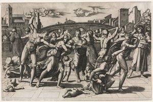 La masacre de los inocentes sin el abeto de Marcantonio Raimondi