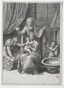La Virgen y la cuna con Santa Isabel y Santa Ana de Marcantonio Raimondi