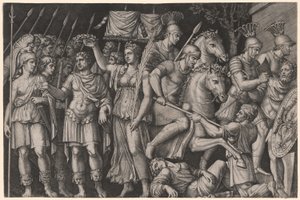 Trajano coronado por la victoria de Marcantonio Raimondi