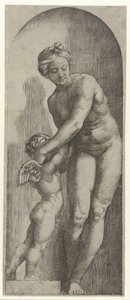 Venus y Amor de pie en un nicho de Marcantonio Raimondi