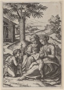 Madonna bajo una palmera de Marcantonio Raimondi after Raphael