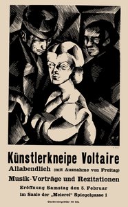 Cartel para la inauguración del Cabaret Voltaire el 1916-02-05 - Marcel Slodki (1892-1944). Litografía