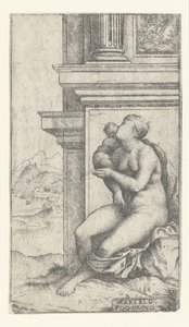 mujer, con, niño, sentado, en, edificio clásico de Marcello Fogolino