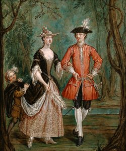 Dama y caballero con un paje, c. 1750-c. 1755