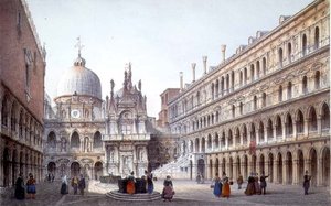 El patio del Palazzo Ducale, Venecia, grabado por Brizeghel