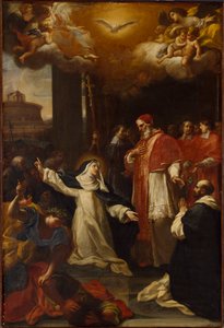 Santa Catalina implorando al Papa Gregorio XI que regrese de Aviñón a Roma de Marco Benefial