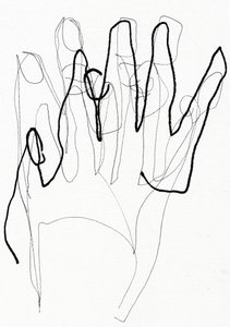 Psyco Hand, 2017 (bolígrafo y rotulador sobre papel) de Marco Campedelli