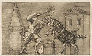 Un Sátiro y un Carnero Atacándose, el Sátiro Empuñando un Garrote con su Mano Derecha, ca. 1515-27