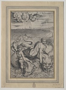 Love and Cupid Carried by Dolphins de Marco Dente