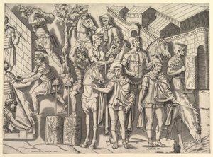 Speculum Romanae Magnificentiae: Jinetes romanos, de la columna de Trajano, siglo XVI de Marco Dente