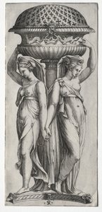 La Cassollette: Mujeres sosteniendo una urna, c. 1520-27 de Marco Dente
