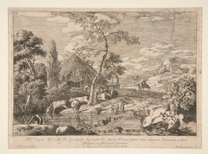 paisaje con una manada de ganado de Marco Ricci