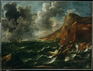 Barcos en vendaval, c.1705-08 (óleo sobre lienzo) de Marco Ricci