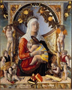 Virgen y niño rodeados por 8 ángeles de Marco Zoppo