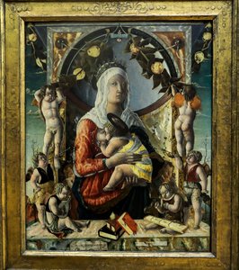 La virgen y el niño ocho ángeles. 1455 (pintura) de Marco di Antonio di (1433 1478) Ruggero