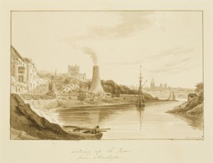 Mirando hacia el río desde Mardyke con la fábrica de vidrio de Limekiln Lane