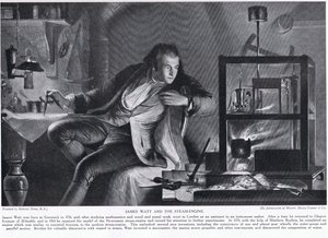 James Watt y la máquina de vapor, ilustración de 