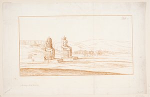 Ilustración para "Dibujos de algunas ruinas y estatuas colosales en Tebas en Egipto con una cuenta en una carta a la Royal Society", Londres 1741 de Marcus Tuscher