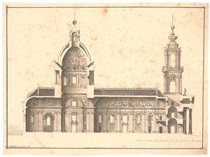 Sección longitudinal a través de la misma iglesia de Marcus Tuscher