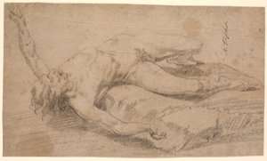 Hombre desnudo caído hacia atrás
