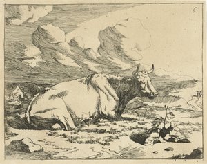 Vaca acostada, de perfil Vacas y toros (título de la serie) de Marcus de Bye