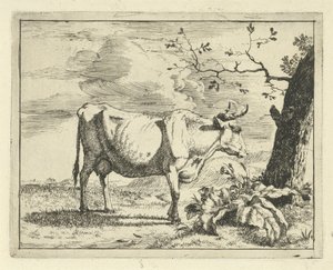 Vaca de pie por árbol Bovinos y porcinos (título de la serie) de Marcus de Bye
