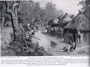 Ataque de César a Verulamium, ilustración de "Hutchinson