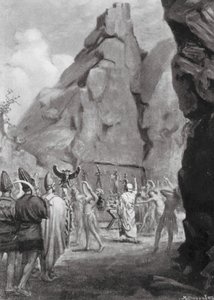 Danza de culto en el santuario rupestre de la diosa madre hitita (litografía) de Margaret (after) Dovaston