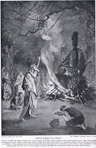 Sacrificio humano por los druidas, ilustración de "Hutchinson