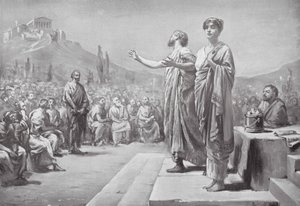 Pericles suplicando por Aspasia (litografía) de Margaret (after) Dovaston