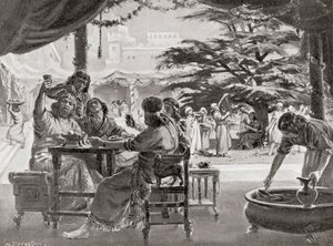 Regocijo en Babilonia por la reconstrucción de la ciudad por Esarhaddon, de la Historia de las Naciones de Hutchinson, pub.1915 de Margaret (after) Dovaston