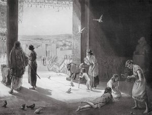 Sangar de Carchemish recibiendo a Ashur-nasir-pal III (litografía) de Margaret (after) Dovaston