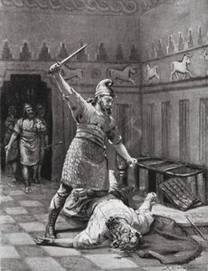 El asesinato de Tukulti-Ninib I (litografía) de Margaret (after) Dovaston